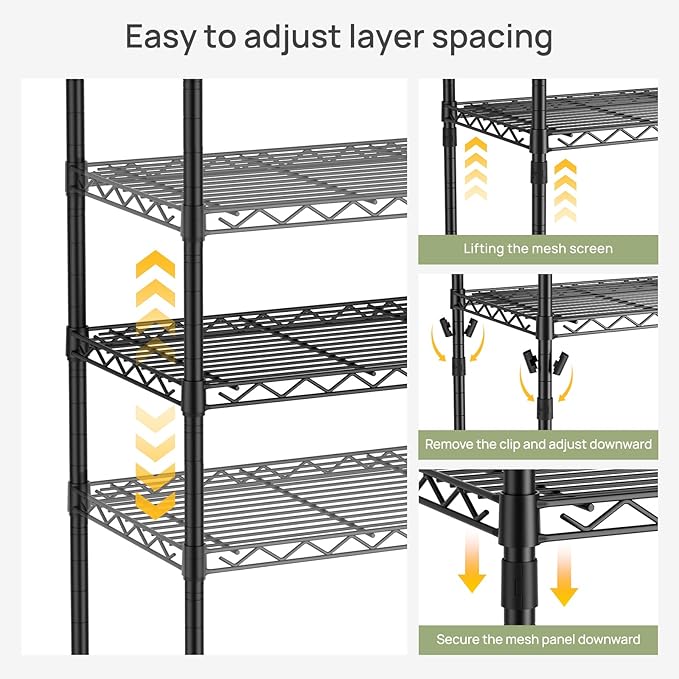 Golpart 6 Tier Adjustable Storage Shelves,Heavy Duty Metal Utility Shelf 900LBS Capacity,Wire Shelving Unit Organizer Rack for Home,Kitchen,Office,Bathroom,Pantry Room,12" D x 22" W x 69" H,Black