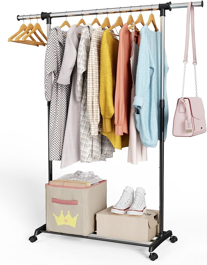 Whitmor Deluxe Adjustable Garment Rack - Rolling Clothes Organizer - Black and Chrome