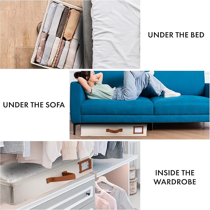 HOMELUX THEORY 2pc Under Bed Storage Containers, Bedroom Under the Bed Drawer Storage Organizer with Bins and Lids, Large Underbed Clothes Storage Box Ideal for Blanket, Fabric, & Shoes (Ivory)