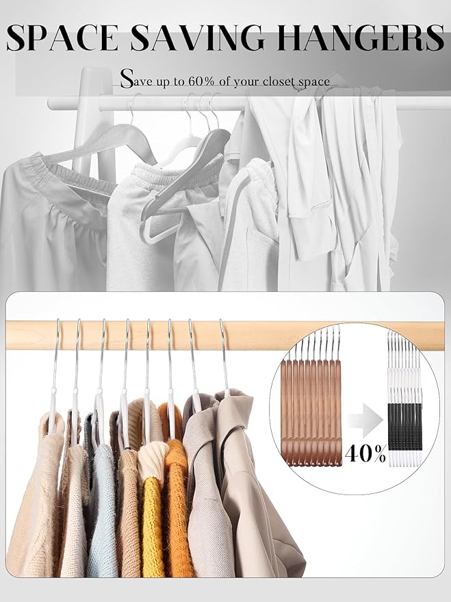 HOUSE DAY Plastic Hangers 50 Pack, Plastic Clothes Hangers Non Slip with Rubber Grip, Heavy Duty Coat Hanger with 360º Swivel Hook, Ultra Thin Hanger Space Saving Closet Organizer - White and Black