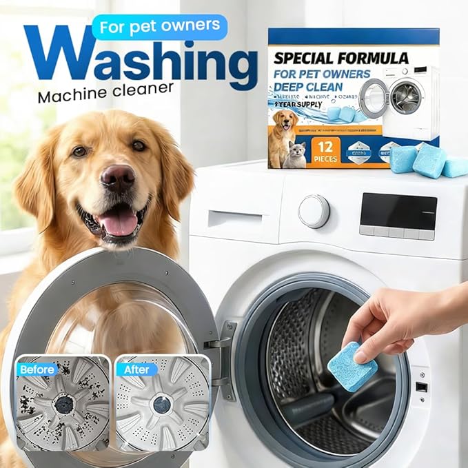 Washing Machine Cleaner Tablets 24 Pack, 2026 Upgraded Washer Cleaner Tablets for HE Top Front Load Washer, Removes Pet Hair, Odors, Suitable for Pet Owners (12 Pack)