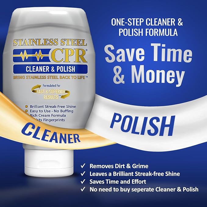 Stainless Steel CPR 18oz- 2-in-1 Kitchen Stainless Steel Cleaner and Polish for Appliances- Cleaner Removes Fingerprints, Water Marks and Grease. Refrigerator Cleaners, Stoves, & Dishwashers