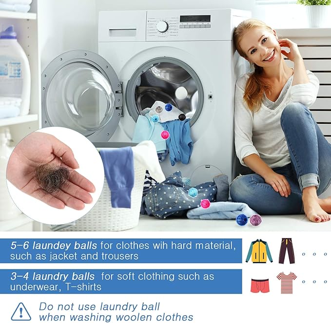 Blulu 30 Pieces Pet Hair Remover for Laundry Dryer Balls Reusable Washing Machine Hair Catcher Pet Dog Cat Catcher Lint Remover (Light Blue,Blue,Grey,Black,Purple,Rose Red)