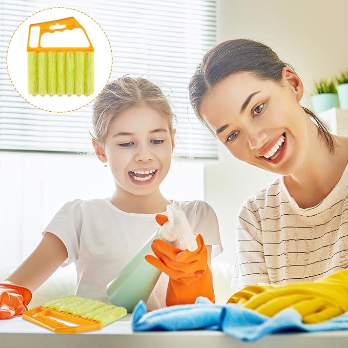 Geiserailie 2 Pcs Window Venetian Blind Cleaner Duster Tool Washable 7 Fingers Dusting Cleaner and Air Vent Shutter Brush Blinds Air Conditioner Fan Duster Dirt Housekeeping Tool (Yellow Orange)