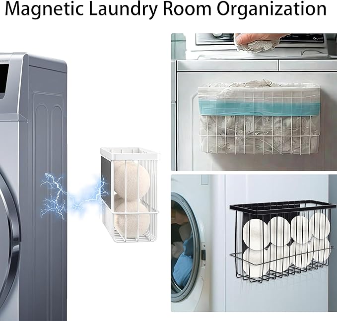 Buyyyit Laundry Room Organization & Storage Magnetic Basket Shelf Dryer Ball Lint Bin File Holder Container for Fridge & Washer