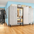 Foldable Portable Armoire Wardrobe Closet for Hanging Clothes Rack, Heavy Duty Covered Clothes Rack with Cover(HARDBOARD Magnetic), Closet Garment Rack for Bedroom Storage (KT Woodgrain Gray, 49.21in)