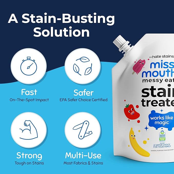 Miss Mouth's Messy Eater Stain Treater - 32oz Refill - Newborn & Baby Essentials - No Dry Cleaning Food, Grease, Coffee Off Laundry, Underwear, Fabric