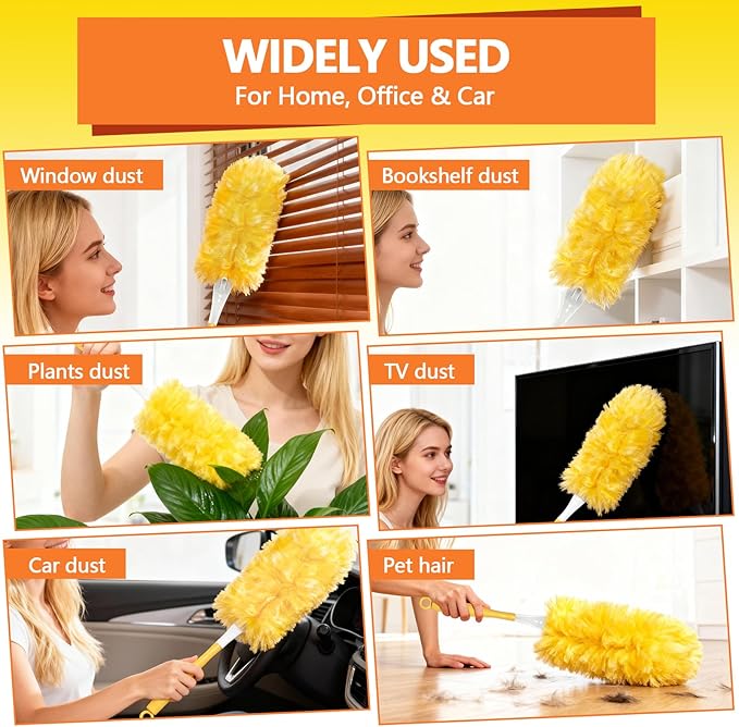 Heavy Duty Duster Refills for Swiffer Duster (40 Count) | 360° Unscented Disposable Multisurface Dusters with 1 Handle- for Home, Blinds, Fans & Corners, Yellow