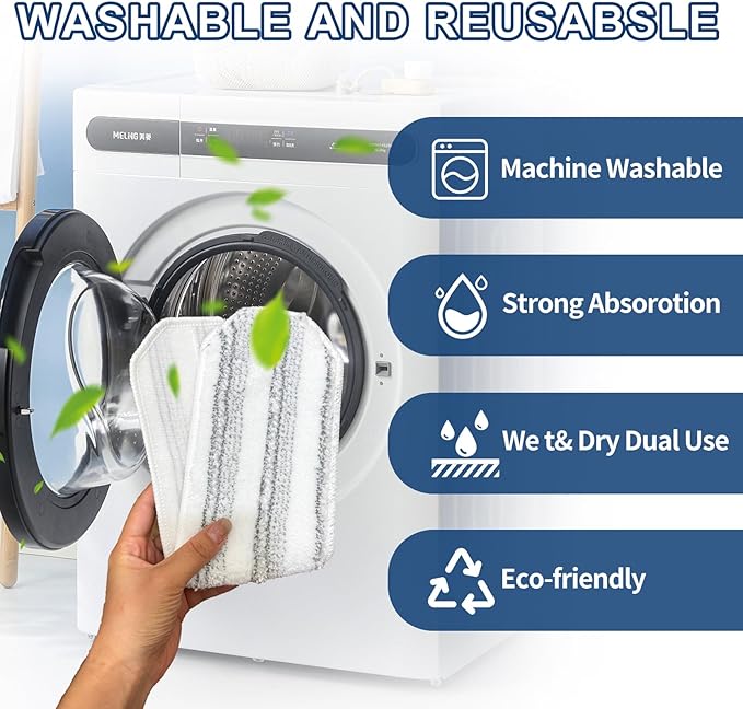 Mop Pads Replacements Compatible with H2prO Flat Mop System, Replace Mop Heads for Mop, Machine Washable Reusable Microfiber Pad Refills for Floor Cleaning (4 Pack)