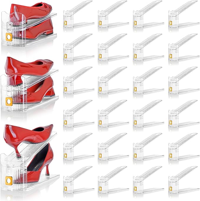Clear Shoe Slots Organizers,24Pack Organizer for Closet Shoe Stackers for a Pair of Shoes Shoe Display Shelf Rack Holders Space Saver Organizador de Zapatos
