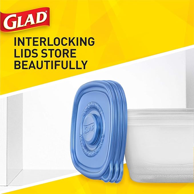 Glad GladWare To Go Snack Food Storage Containers with Lids, Medium Rectangle No BPA Plastic with Built-In Dressing Cup for Salads and Snacks, Microwave Dishwasher Safe, 24 Oz, 4 Count