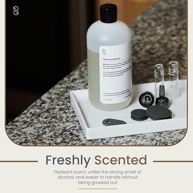 Session Goods Glass Cleaning Solution 16Oz (Scented) - Glass Pipe Cleaner with Cotton Swabs, Water Pipe Cleaner Cleans Metal, Silicone, Ceramic, & Resin Remover, Destroy Wax, Oil & Stinky Debris
