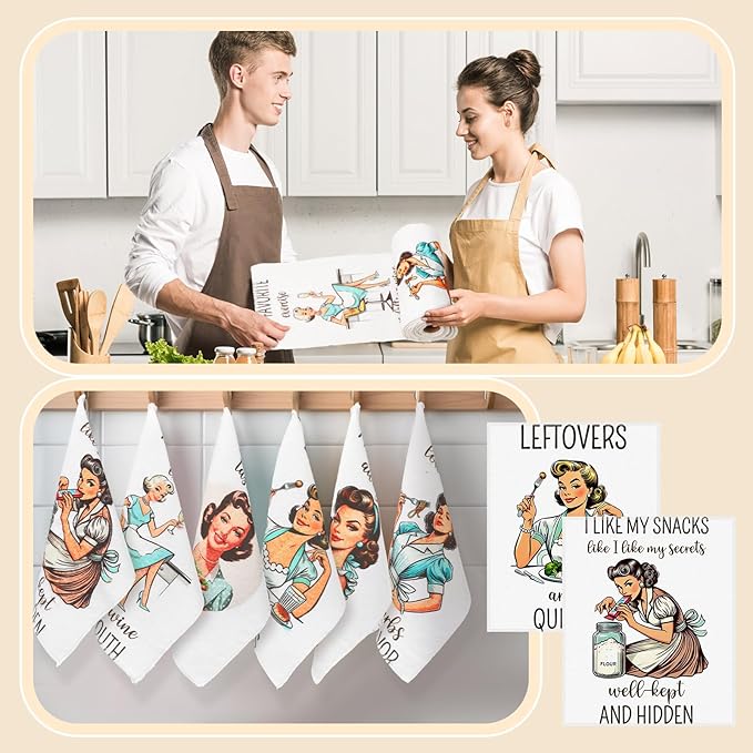 36 Pack Funny Style Reusable Cleaning Cloths Washable Cotton Kitchen Towels for Home(Retro)