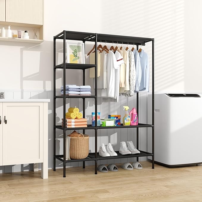 Dttwacoyh Portable Closets for Hanging Clothes, Clothing Rack with Shelves,Easy to Assembly,Suitable for Cloakroom,Bedroom,Living Room,etc.Black