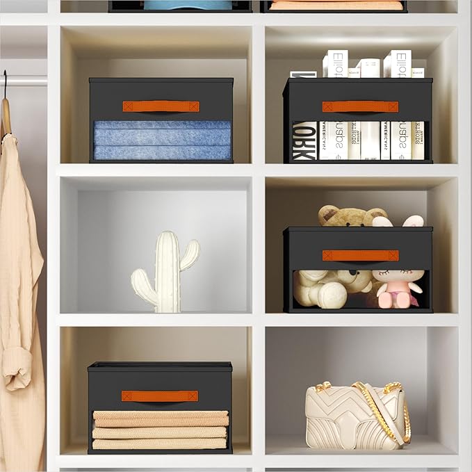 Homsorout Drawer Organizers and Storage - 8 Pack Foldable Pants Organizer with Clear Window & Handles, Fabric Closet Organizer for Clothes, Jeans, Sweaters, Towels, T-shirt, Scarf (Black)