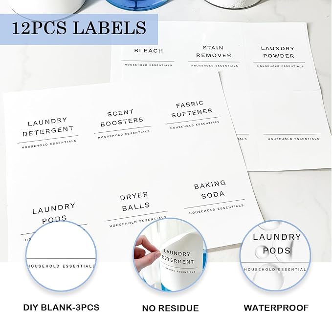 Glass Laundry Detergent Dispenser Set with Cork Lids, Fabric Softener Dispenser, Easy Pour 3 Pack Laundry Bottles, Liquid Detergent Containers, Scent Booster & Bleach Container for Laundry Room