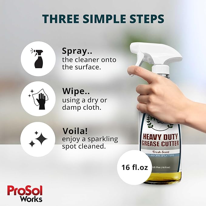 Degreaser Cleaner Heavy Duty Cleaning Spray 16 oz - Kitchen Cleaner for Stubborn Splatters, Stove Top, Grill, Drip Pans, & Oven Cleaner - Safe on All Surfaces - Fresh Scent