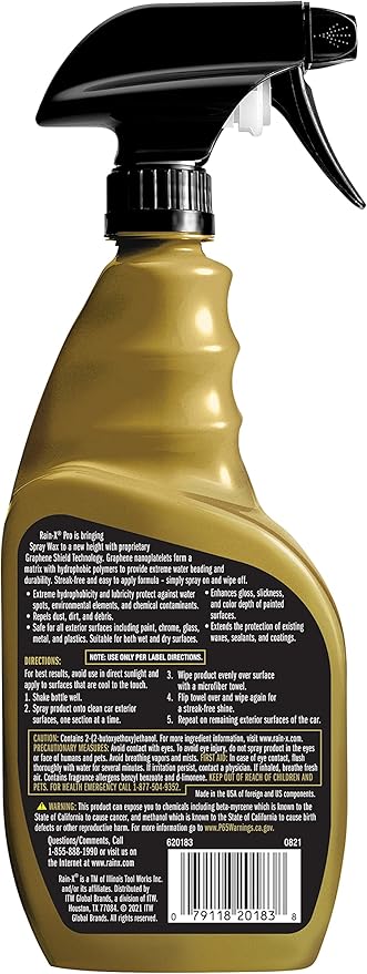 Rain-X PRO 620183 Graphene Spray Wax, 16oz - Enhances Gloss, Slickness and Color Depth of Painted Surfaces While Repelling Dust, Dirt and Debris, Extending Existing Wax Protection
