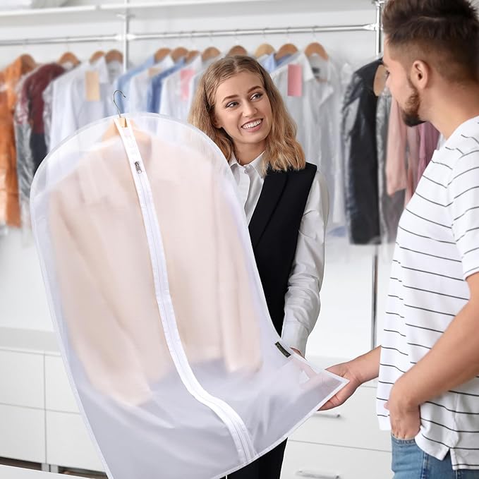 BALEINE 40'' Translucent Garment Bags, 6 Packs PEVA Dress Bag for Closet Clothes Dresses Suit Coats Storage (White, 6PK)
