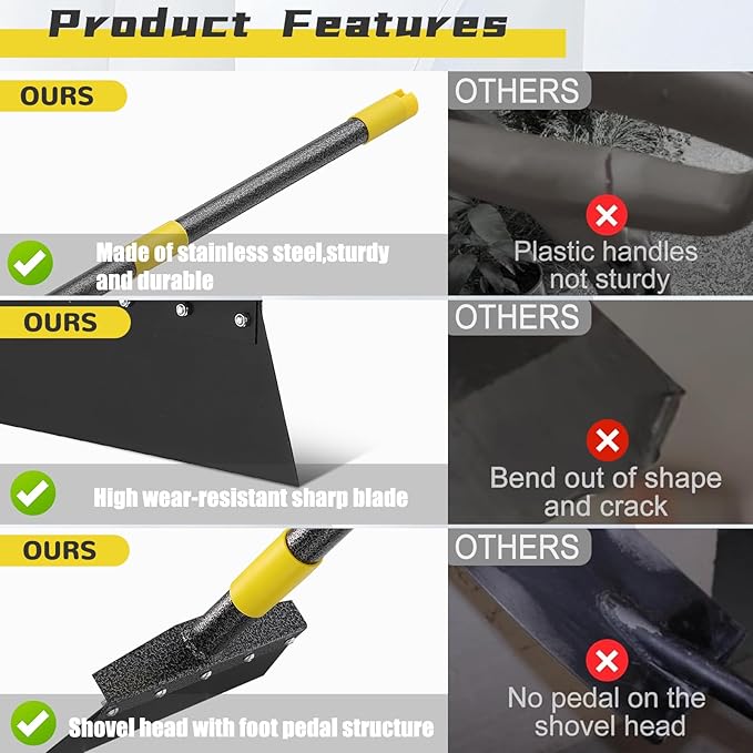 Garden Flat Shovel, 60" Multifunctional Cleaning Shovel, Manual Weeder Heavy Duty Metal Floor Scraper Garden Tool for Lawn Digging, Weeding, Scraping, Ice Remove, Edging