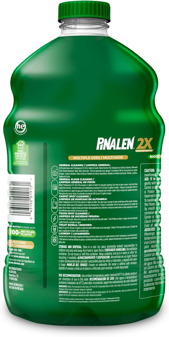 PINALEN 2X Max Aromas Concentrated Multipurpose Cleaner - Fresh Pine Scent - (2 Pack) 108 fl oz - All Purpose Cleaner for Kitchen, Bathroom, Floors & Outdoors