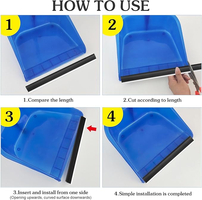 2pcs Plastic Strip Replacement for Dustpan Edge Bar Dust Pan Inlet Soft Pressing Strips Protector Garbage Shovel Closing Edges Straps Dustpan Repair Accessories Black