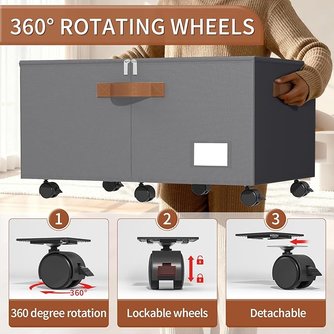 Foyego Shoe Organizer for Closet, Shoe Storage Organizer with Wheels and Adjustable Dividers, Stackable Shoe Storage Box with Clear Cover, Foldable Closet Shoe Organizer Fits up to 24-48 Pairs, Gray