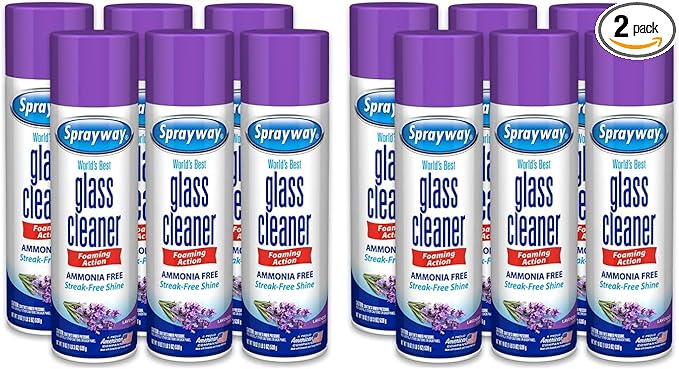 Sprayway Glass Cleaner Lavender Scent Foaming Aerosol Spray, 19oz, Ammonia-Free, Streakless, Fast-Acting | Cleans & Polishes Glass Surfaces | Removes Fingerprints, Dust, Dirt, 6 Count (Pack of 2)