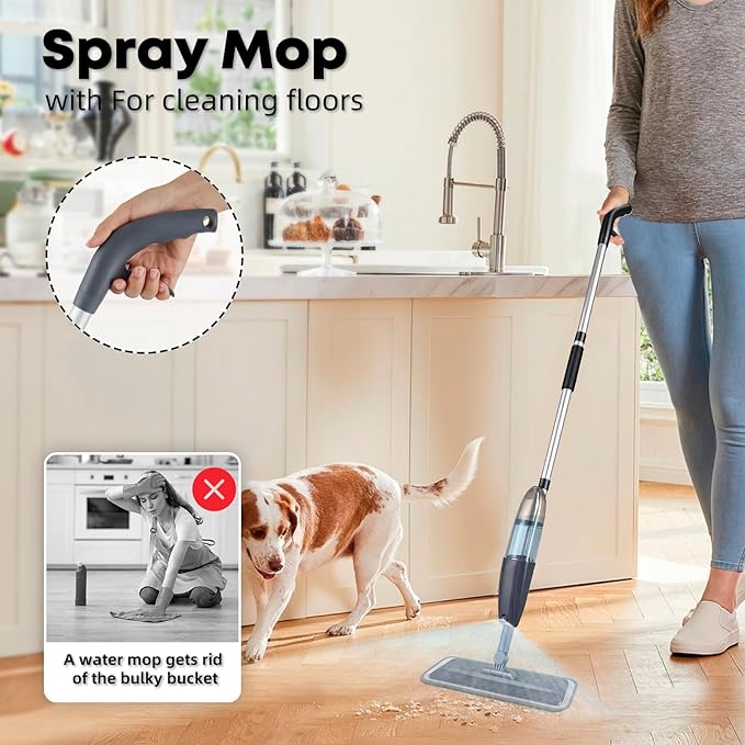 Spray Mop for Floor Cleaning with 360° Rotation - Multi-Surface Floor Cleaner for Wet/Dry Mopping Lightweight Handle for Kitchen Bathroom Hardwood&Tile Floors
