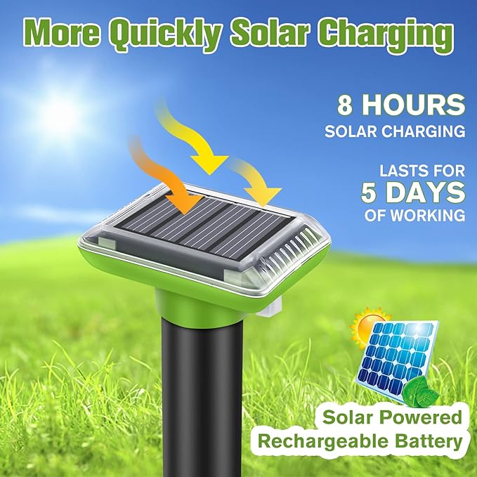 Solar Mole Repellent, Ultrasonic Gopher Repeller Outdoor, Solar Powered Waterproof Snake Repellent Deterrent Gopher Vole Snake Pest and Other Animals from Lawn Garden Yard Home(4 Packs)