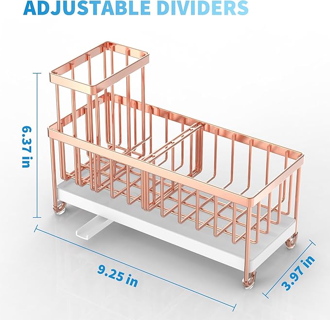 Cisily Sponge Holder for Kitchen Sink, Sink Caddy Organizer with High Brush Holder, Kitchen Countertop Organizers and Storage Essentials, Rustproof 304 Stainless Steel (Rose Gold, 9.25″)