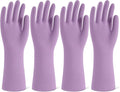 Rubber Cleaning Gloves for Dishwashing, 4 Pairs Reusable Kitchen Gloves for Washing Dishes and Household Cleaning, Purple Dish Gloves with Flocked Lining and Non-Slip Grip, Pefect for Woman Men - M
