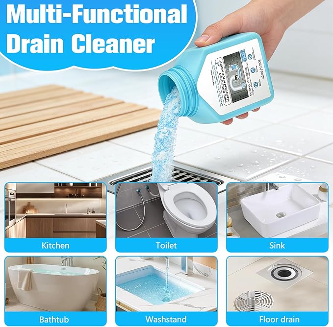 Drain Clog Remover Powerful, Sink Drain Hair Clog Remover Cleaner, Strong DrainCleaner for Kitchen, Shower Pipes and Drains