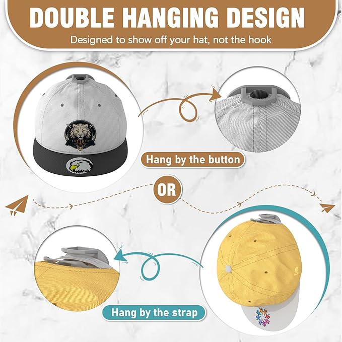 Niunuerga 48 Pack Adhesive Hat Hooks for Wall, Super Strong Hat Rack for Baseball Caps, Minimalist Hat Organizer Display for Home Decor, Hat Hangers Holder for Wall, Door, Closet, No Drilling (Gray)