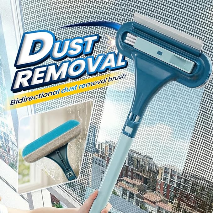 Window Screen Cleaning Brush,2 in 1 Window Screen Cleaner Tool with Squeegee,Mesh Screen Cleaner,Multi-Purpose Cleaning Brush for Patio, Door, Porch Screens (2 Blue)