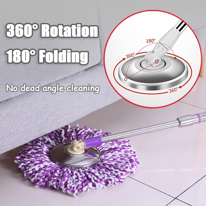 Spin Mop Replacement Mop Handle, 49-inch 360 Degrees Rotating Telescopic Replacement Mop Stick with Stainless Steel Disc for Spin Mop Bucket Cleaning System (Stainless Steel Disc, Green)