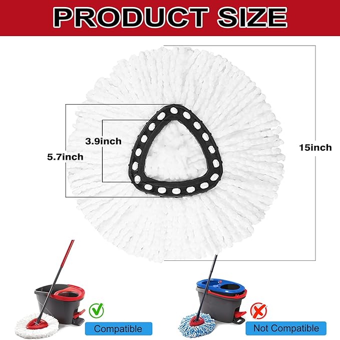 10 Pack Spin Mop Replacement Heads, 100% Microfiber Spin Mop Refill for Easy Wring Compatible with Triangle Spin Mop, 360 Degree Spinning Mop Replace Head for Floor Cleaning