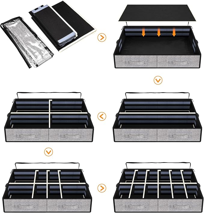 Under Bed Shoe Storage Organizer, Set of 2, Underbed Shoes Container with Adjustable Dividers, Fits 24 Pairs, Gray