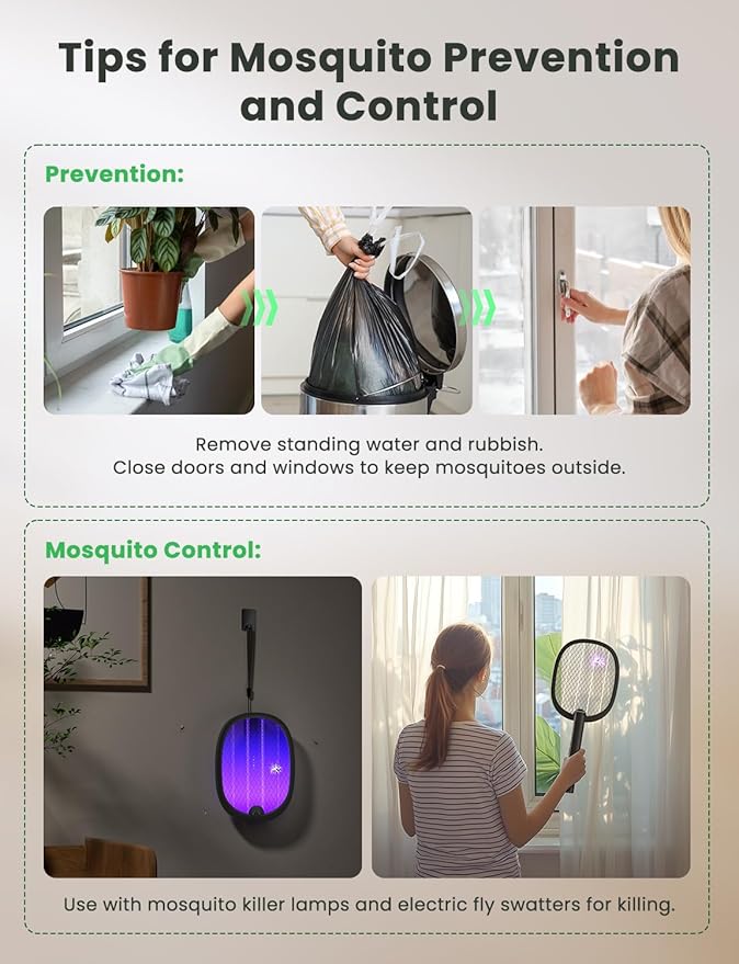 YISSVIC Electric Fly Swatter Foldable Bug Zapper Racket 2 in 1 Mosquito Killer with Attractant Light Rechargeable 1800mAh for Indoor Home Backyard Patio Camping