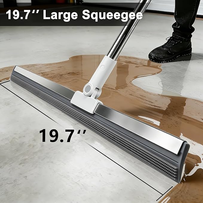 19.7'' Large Floor Squeegee for Concrete Floor with 51''-58'' Telescoping Stainless Steel Handle, Squeegee Broom for Removing Water on Tile, Epoxy, Garage, Driveway, Patio
