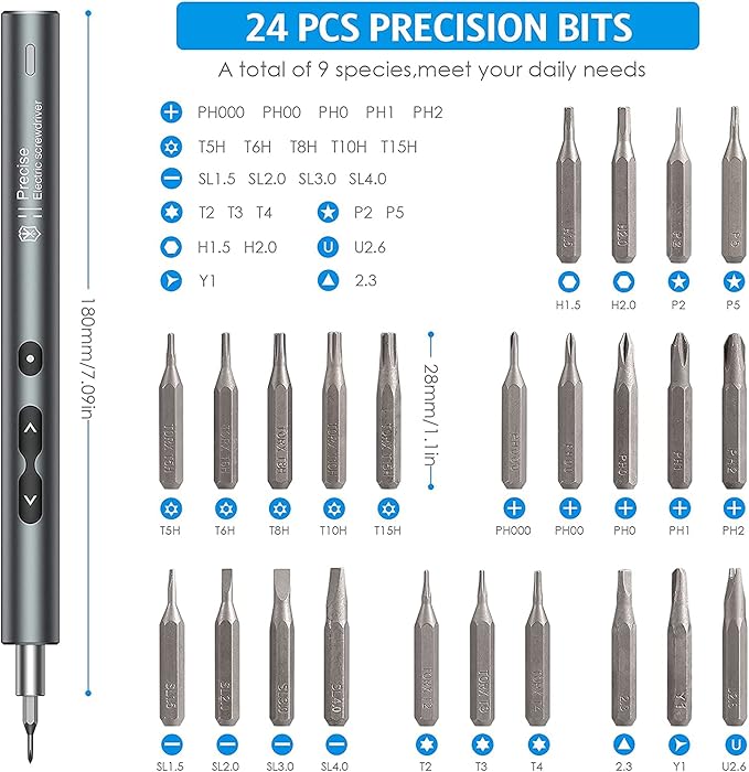 AMIR Electric Screwdriver 28-in-1 Cordless Mini Power Precision Screwdriver Set with 24 Bits, Rechargeable Repair Tool Kit for Phones Watch Laptops
