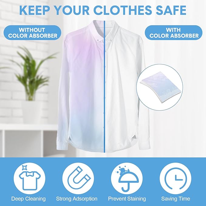 200 Pcs Color Absorber Laundry Sheets Color Dye Guard Sheets for Laundry Prevent Runs or Bleeds Fragrance Free Trapping for Home Apartment