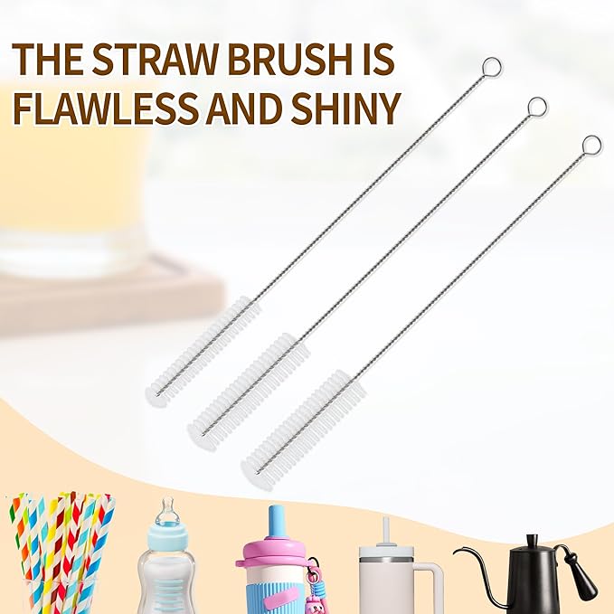PeiTuSengJin12-Piece Straw Brush Set Includes 10 Different Diameter Brush Heads. Reusable Cleaning Brushes Suitable for Straws, Straw Cups, and All Types of Tubular Utensils.