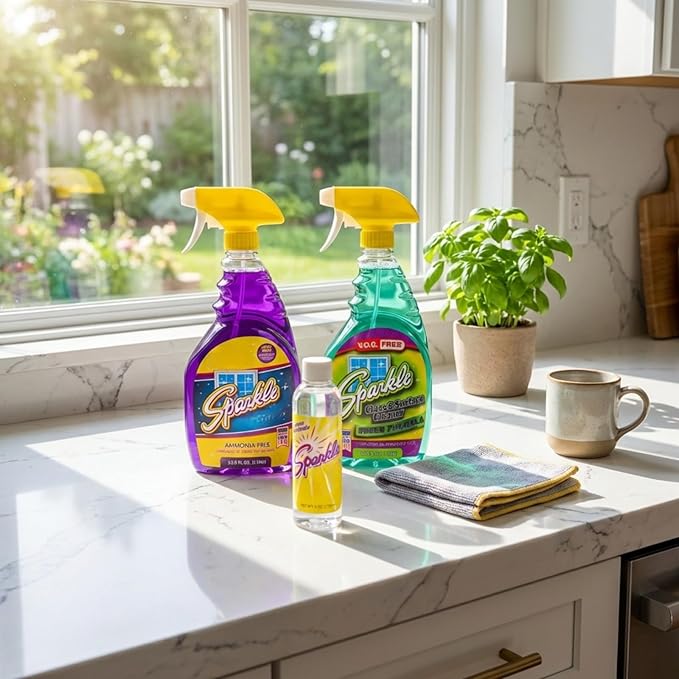 Sparkle Glass Cleaner Green Formula, Streak-Free Window, Mirror & Glass Surface Cleaner, 1 Gallon 128 Fl Oz Refill (Pack of 3)