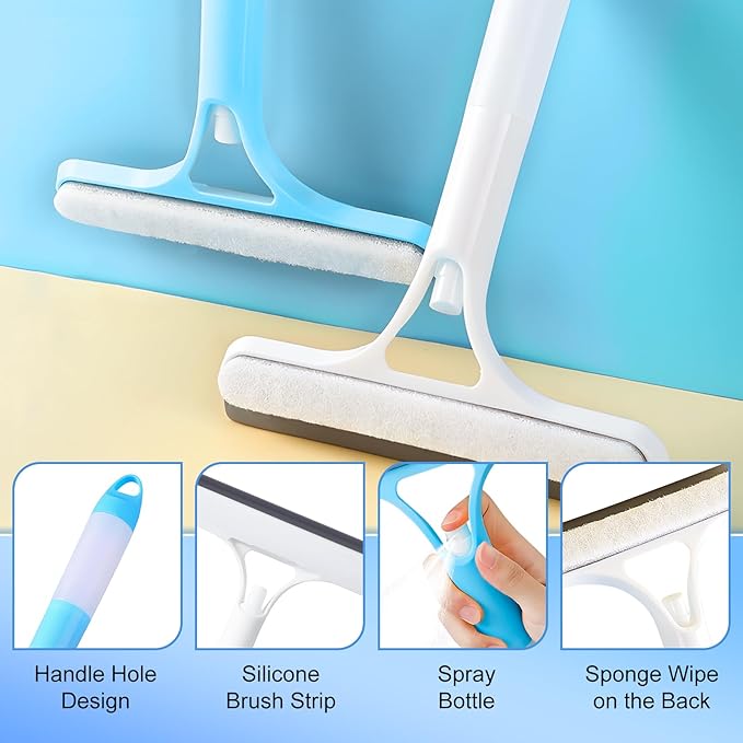 3 in 1 Window Cleaning Scraper,New 3 in 1 Window Cleaner,Squeegee and Scrubber with Spray, for Windows, Walls,Car Windshields, Bathrooms, Kitchens, All-Purpose Window Cleaner Tool (White)