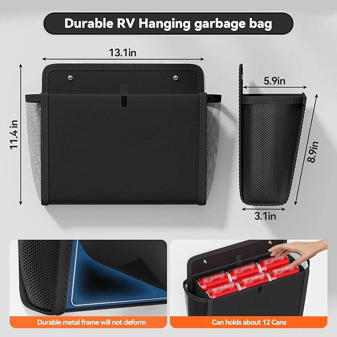 Wall Hanging Storage Organizer, Wall Pocket Hanging Bag with Large Pockets & Sticky Adhesive Tape Wall Mounted Storage Door organizer for RV Camper Kitchen Office Black
