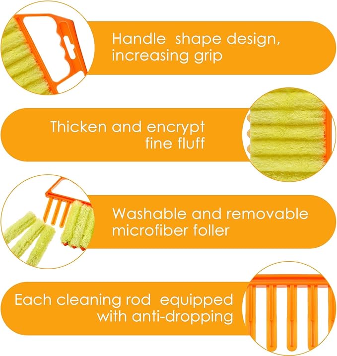 Geiserailie 2 Pcs Window Venetian Blind Cleaner Duster Tool Washable 7 Fingers Dusting Cleaner and Air Vent Shutter Brush Blinds Air Conditioner Fan Duster Dirt Housekeeping Tool (Yellow Orange)