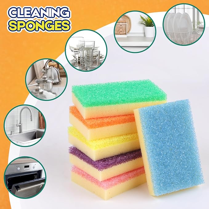Scrub Sponge, Dual-Sided Temperature-Responsive Scrubber - Non-Scratch - Multipurpose Dish Sponges for Kitchens, Bathrooms, and Outdoor Use - 6 Pack