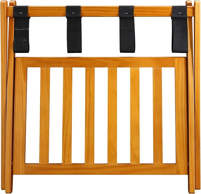 Casual Home Foldable Solid Wood Fully-Assembled Luggage Rack, 26.75"Wide with Shelf, Honey Oak