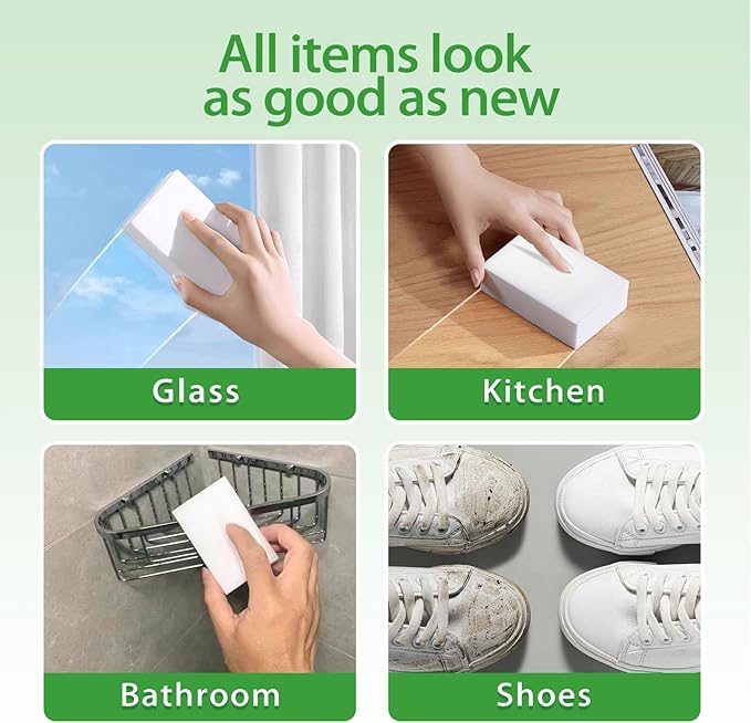 Magic Sponge Erasers, Water-Activated Cleaning Sponge, Multi-Purpose Melamine Foam Cleaner for Kitchen, Bathroom, Walls, Shoes & Car Interior – Durable, Non-Scratch & Reusable (20)